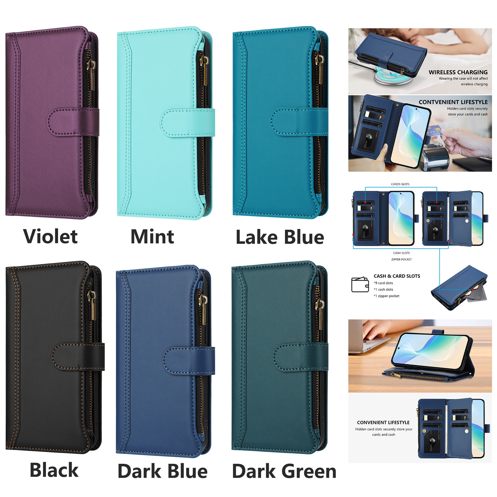 Flip Leather Case - PU Leather Crossbody Flip Wallet Phone