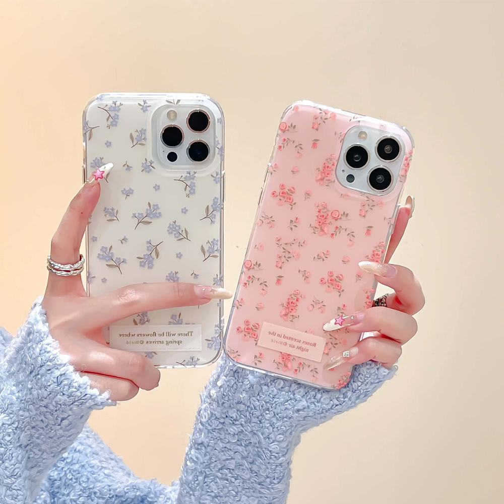 Phone Cases Drawing - Pink and Blue White Flowers Floral