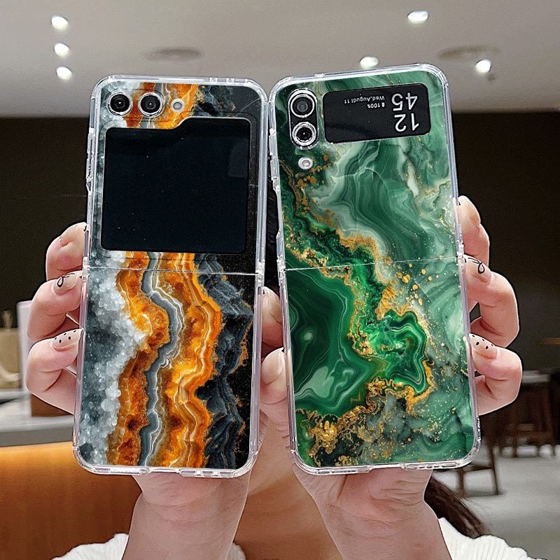 Phone Cases Z Flip 5 - Artistic Colorful Marble Texture Pattern Clear